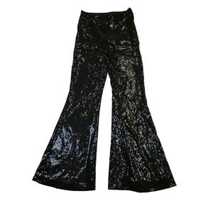 H M Girls Black Sequin Flare Bell Bottom Pants Kids Size 11 12Y Party Trousers